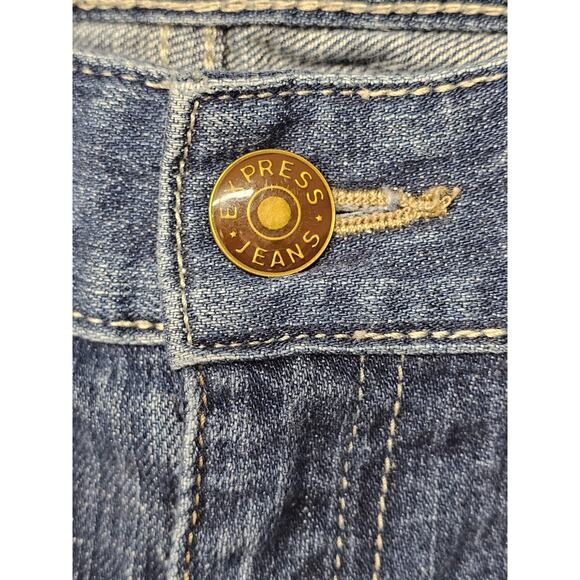 Y2K Express Low Rise Flare Womens Sz 4 Long Denim Jeans Preppy Normcore - Picture 3 of 14